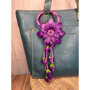 Genuine Leather Flower Purse Charm Purple Daisy Flower Leather Bag Charm NEW!